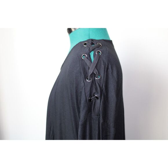 NWT UMGEE USA Round Neck Tunic Top Women's Criss Cross Lace Up Black Size Medium - Picture 3 of 7